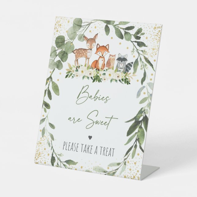 Signe De Table Baby shower de verdure boisée Traite (Recto)
