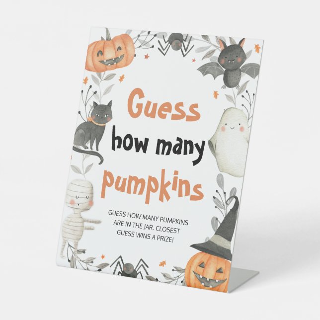Signe De Table Baby shower d'Halloween mignon Devinez combien de  (Recto)