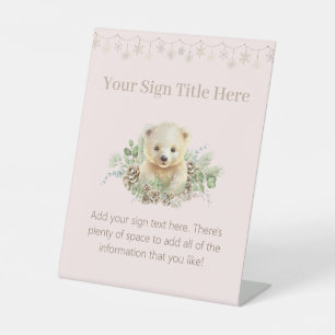 Signe De Table Baby shower d'hiver de fille rose de l'ours polair