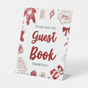 Signe De Table Baby shower du livre d'hôtes Red Winter Christmas