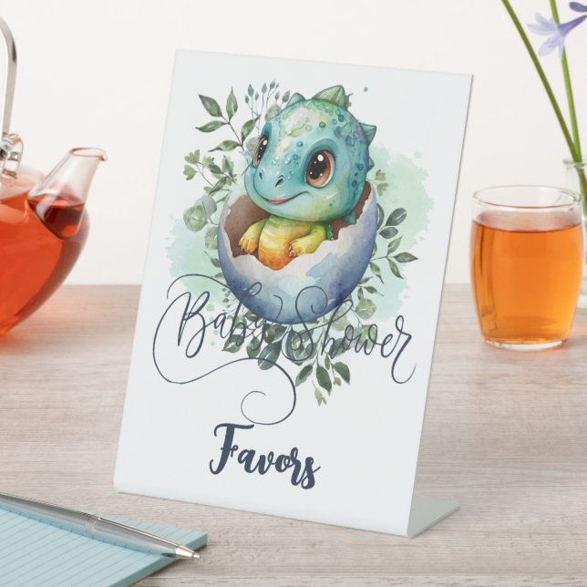 Signe De Table Baby shower Feuille Dinosaur Oeuf Cute Aquarelle (In SItu)