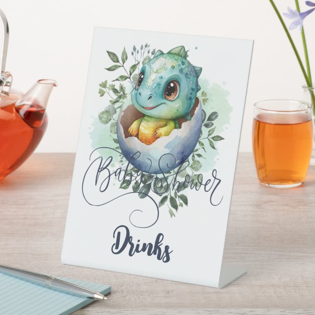Signe De Table Baby shower Feuille Dinosaur Oeuf Cute Aquarelle (In SItu)