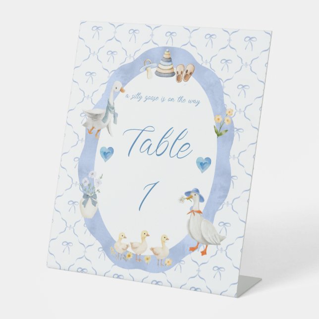 Signe De Table Baby Shower Garçon Silly Goose Ruban Fantaisiste (Recto)