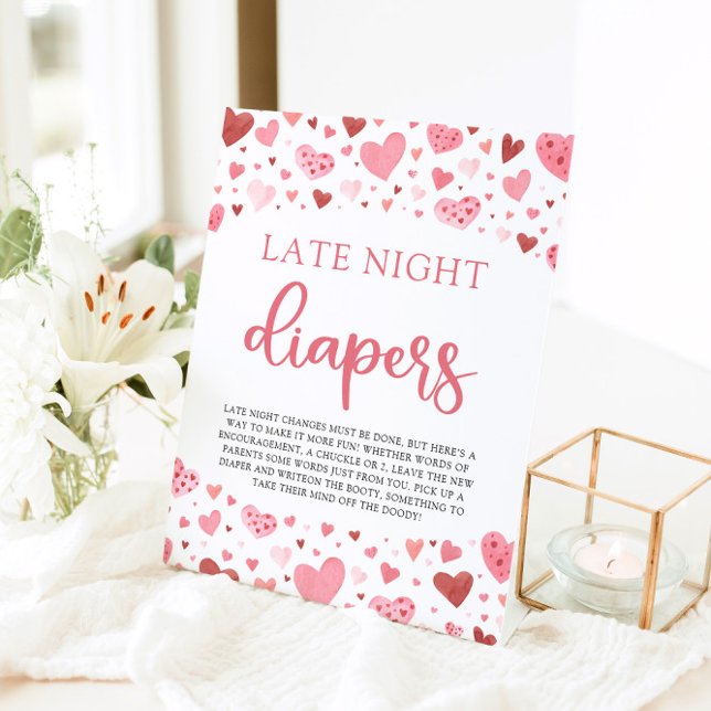 Signe De Table Baby shower Hearts Valentine Late Night Diapers (Créateur téléchargé)