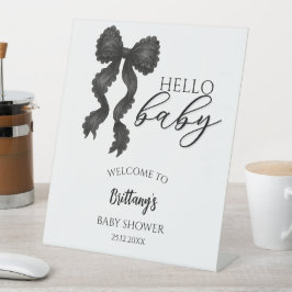 Signe De Table Baby shower noir Bow Affiche de bienvenue moderne