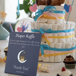 Signe De Table Baby shower Owl Moon Blue Cute Stars