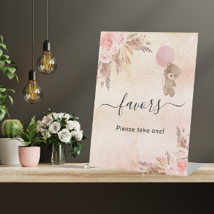 Signe De Table Baby shower pampas herbe blush teddy ours favorise