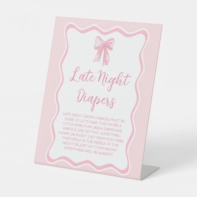 Signe De Table Baby shower rose Bow Late Night Diapers Jeu (Recto)