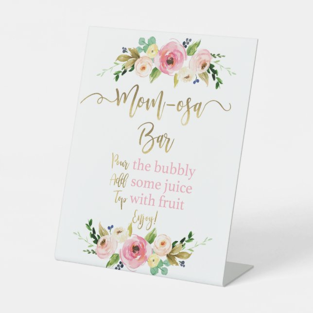 Signe De Table Baby shower rose fleuri Momosa bar (Recto)
