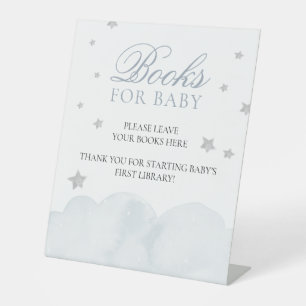 Signe De Table Baby shower Star Grey Blue Livres Pour Bébé