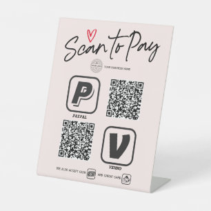 Signe De Table Balayage de code QR rose pour payer la calligraphi
