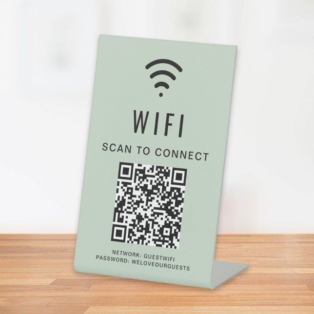 Signe De Table Balayage de code QR Wifi Pour Connecter Sage Green (Créateur téléchargé)
