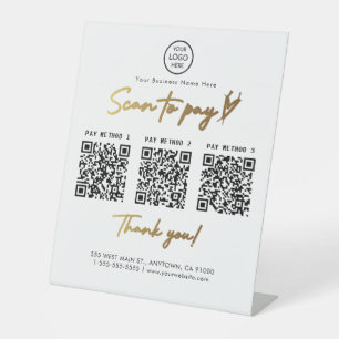 Signe De Table Balayage noir et or pour payer 3 codes Qr Liens de