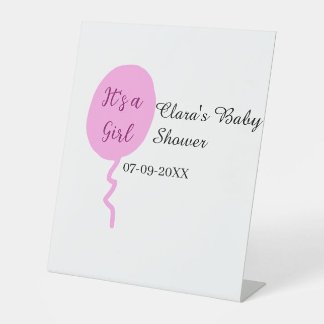 Signe De Table Ballon rose c'est une fille baby shower ajouter no (Recto)