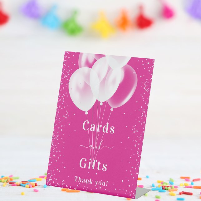 Signe De Table Ballons blancs roses cadeaux d'anniversaire (Créateur téléchargé)