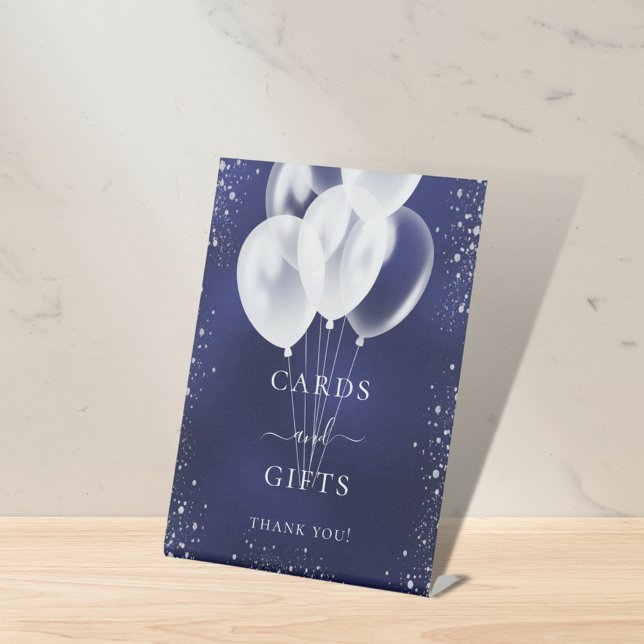 Signe De Table Ballons de parties scintillant bleu marine argent  (Créateur téléchargé)