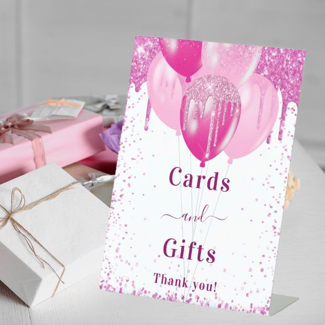 Signe De Table Ballons roses cartes d'invité blanc cadeaux (Créateur téléchargé)