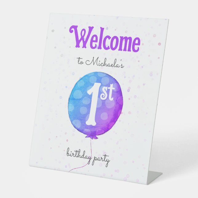Signe De Table Ballons simples mignonnes 1er anniversaire Bienven (Recto)