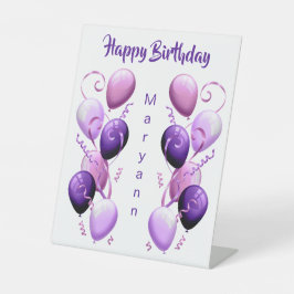 Signe De Table Ballons violets Personnalisé Joyeux Anniversaire