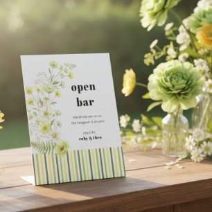 Signe De Table Bar à boissons ouvert de mariage à rayures de fleu