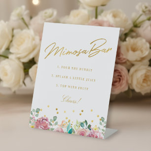 Signe De Table Bar à Mimosa Rose Pâle Floral pour Mariage