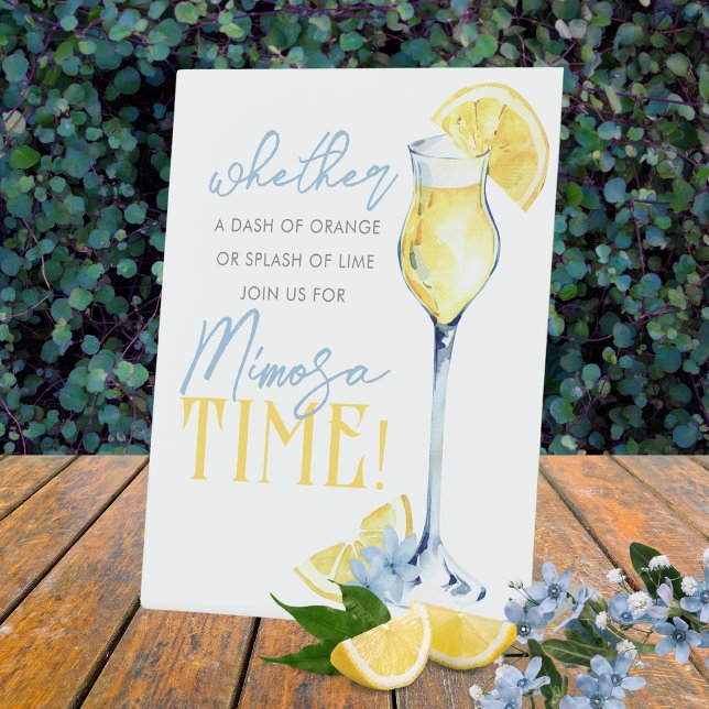 Signe De Table Bar à Mimosa Unique Aquarelle Citron Debout (Lemons and Blue Flowers Mimosa Pedestal Sign. Perfect for a Lemon Baby Shower or Main Squeeze Bridal)