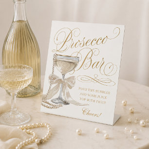 Signe De Table Bar à Perles et Prosecco en Or Blanc Élégant