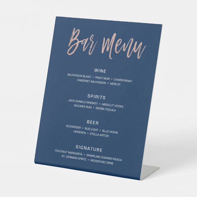 Signe De Table Bar Mariage Rustique moderne Menu Signer Boissons (Recto)