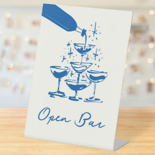 Signe De Table Bar Ouvert Dessin à Main Levée Fantaisie Bleu Fran