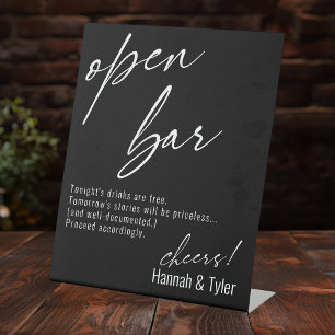 Signe De Table Bar ouvert noir drôle écriture contemporaine