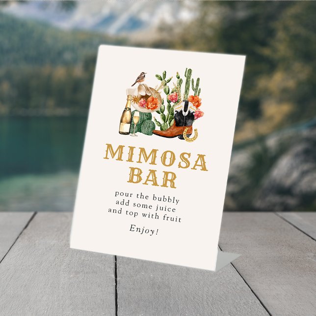 Signe De Table Bar Western Boho (Boho Western Mimosa Bar Pedestal Sign by Painted Paperie
)
