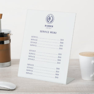 Signe De Table Barber shop élégant blanc et menu de service marin