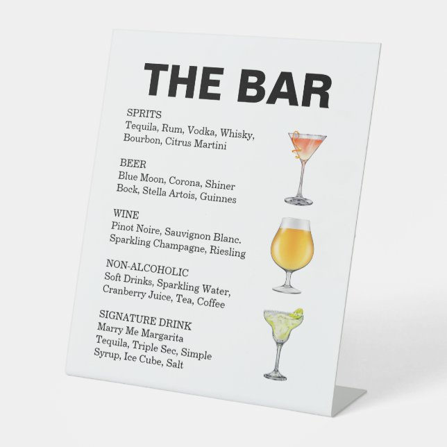Signe De Table Barre de Cocktails Menu Signal Pedestal (Recto)