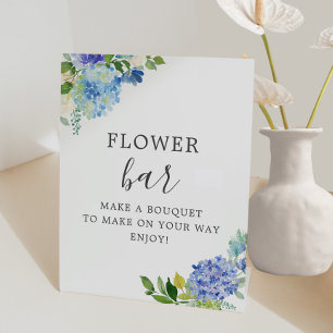 Signe De Table Barre de fleurs d'hortensia florale bleue