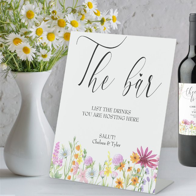 Signe De Table Barre de Mariage fleur sauvage Meadow (The Bar .. Wildflower Wedding bar sign with your custom wording or drinks list.)