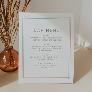 Signe De Table Barre de Mariage Turquoise AVERT Minimaliste Coral