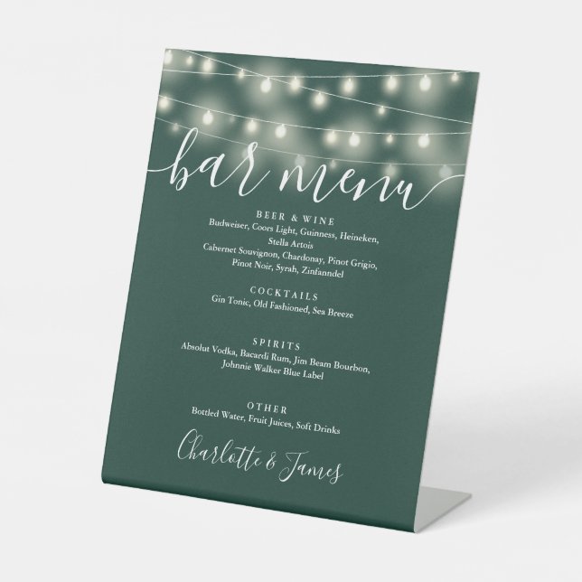 Signe De Table Barre de menu Mariage Emerald Green (Recto)