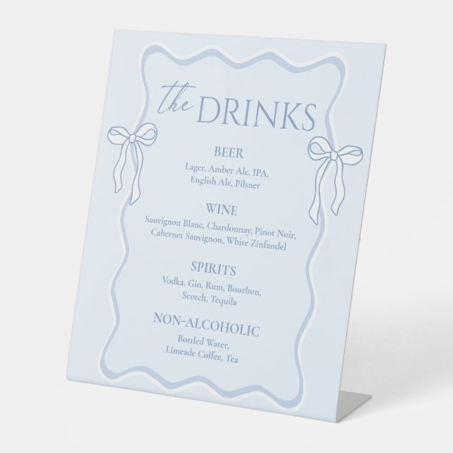 Signe De Table Barre Mariage Bleu Bow Menu Boisson (Recto)