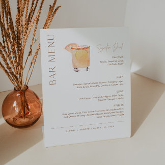 Signe De Table Barre Mariage CLAY Menu, Boisson Signature