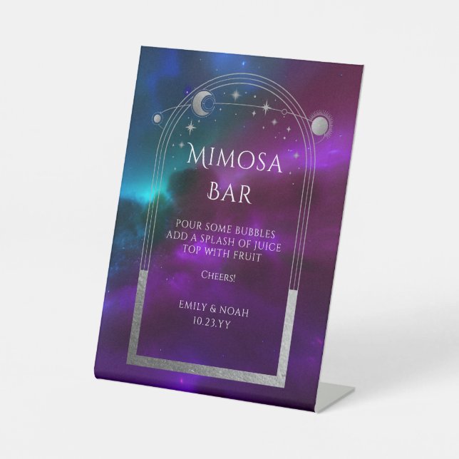 Signe De Table Barre Mimosa Cosmique Violet Soleil Étoiles (Recto)