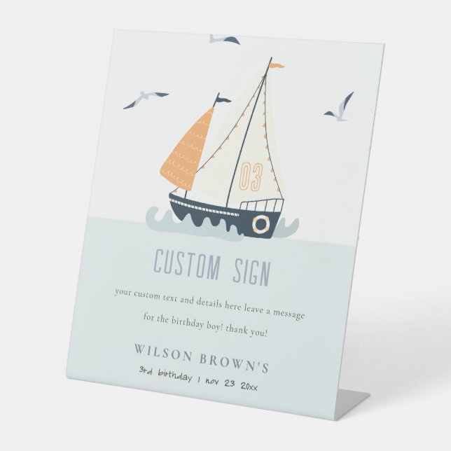 Signe De Table Bateau à voile nautique Pastel Enfant Anniversaire (Recto)