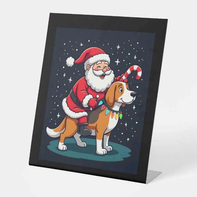 Signe De Table Beagle Xmas Éclairage Père Noël équitation Beagle  (Recto)