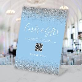Signe De Table Bébé Bleu Argent Cartes de mariage Cadeaux Code QR
