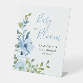 Signe De Table Bébé Floral Bleu Dans Douche Fleurie