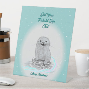 Signe De Table Bébé loutre de mer blanche mignonne, Joyeux Noël