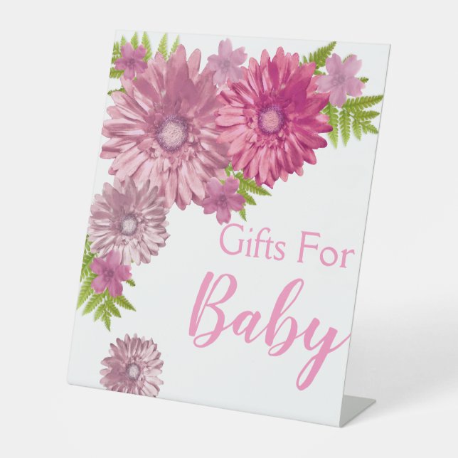 Signe De Table Bébé rose En Fleur Brunch Cadeaux Douche (Recto)