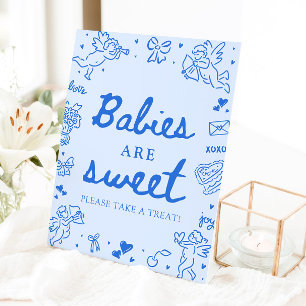 Signe De Table Bébés Mignons Dessinés à la Main en Bleu Sont Mign