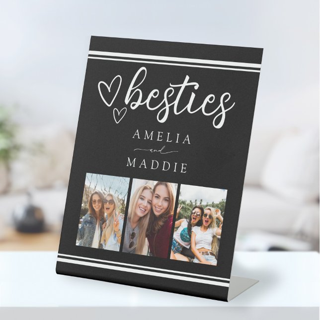 Signe De Table Besties Modern Photo Collage Black and White  (Besties Modern Photo Collage Black and White Pedestal Sign
)