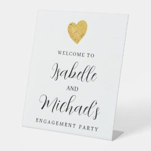 Signe De Table Bienvenue à Gold Foil Heart Engagement Party