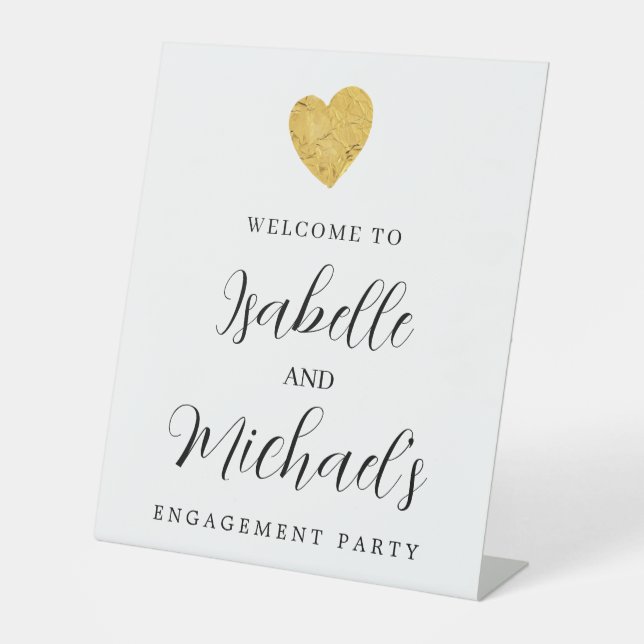 Signe De Table Bienvenue à Gold Foil Heart Engagement Party (Recto)